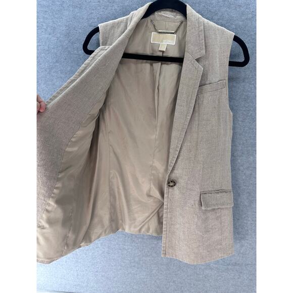 Michael Kors Woman's sz S Oversized Tan Sleeveless Linen Vest Office Workwear - Picture 9 of 10
